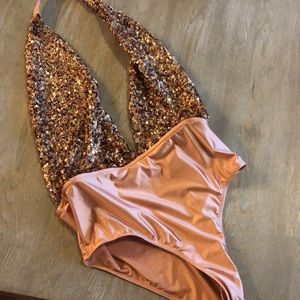 Out from Under halter sequin bodysuit